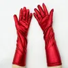 2022 Faux Long Кожаные перчатки Сексуальные растяжки панк -рок -перчатка блестящие металлические варежки скинни -перчатка косплей костюмы танцевальные перчатки 52/42/22 см.