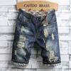 Summer Men Vintage Ripped Short Jeans Streetwear Hole Slim Denim Shorts Male Brand Clothes 210322