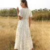 Casual Dresses White Long Dress Women Elegant Floral Ruffle Sexy Deep V Neck Slit Summer 2022 Blue Midi Clothes Ruched Trendyol