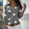 Camisas y blusas con estampado floral para mujer, moda de primavera, cuello vuelto, manga larga, Tops de oficina para mujer, blusa informal de talla grande 220513