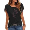 Kreative Pferdesfrauen Baumwoll Quaste Casual T-Shirt Kleidung Tiere T-Shirts Kurzarm O-Neck Damen-T-Shirt 220425