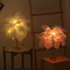 LED Remote Control Feather Table Lamp USB Power Warm Light Tree Feather Lampshade Wedding Home Bedroom Dinner Party Decor