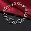 Couleur argentée estampillée 925 Love Heart Bracelet Collier Boucles d'oreilles Jewelry Set pour femmes Cadeaux de Noël de la fête de la mode