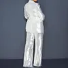 Kadınlar İki Parçalı Pantolon Parlak Gece Kulübü Kadın Pantolon Takım Setleri Bahar Seksi Sequin Blazer Top geniş bacak bayanlar parti moda maçı kıyafetleri
