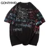 Gonthwid Graffiti Drukuj Casual T Koszulki Tee Topy Lato Mężczyźni Hip Hop Krótki Rękaw Streetwear Moda Harajuku Casual Male Tshirts 220421