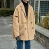 Men's Wool & Blends 2022 Winter Long Woolen Fashion Loose In Warm Parkas Solid Color Trench Coats Lapel Collar Cotton-padded Clot T220810