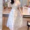 Casual Floral Party Dress Summer White Chiffon Long Dress Elegant Short Sleeve Fairy Dresses for Women Clothing Vestidos 20044 220517