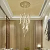 Modern Long Stair Chandelier Gold/Chrome Living Room Hang Lamp LED Crystal Home Decor Lustre Indoor Corridor Light Fixture