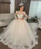 Dubai Arabic Princess Ball Gown Wedding Dresses With Long Sleeves Luxury Sequins Beaded Lace Appliqued Bridal Gowns Puffy Skirt Long Train Vestidos De Novia CL0804