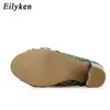 Sandals Eilyken New Design Ankleブーツ用女性緑のぞき見ながらレースアップクロスタイドヒールパンプスローマBootas 220317