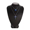 Pendant Necklaces Women Two Layer Cross Heart Full Necklace Chain Jewelry GiftPendant