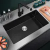 حوض المطبخ الأسود الأسود 304 الفولاذ المقاوم للصدأ واحد بالوعة المطبخ المطبخ غسيل الخضار حوض المطبخ بالوعة 1.3 ملم سمك