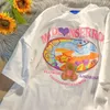 原宿落書きベアレタルプリントTシャツ夏の女性Tシャツ半袖特大のティープラスサイズの女性の甘いかわいいティーン220411