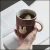 Mugs Drinkware Kitchen Dining Bar Home Garden Cartoon Hand Dn Ceramic Coffee Cup Nordic Vintage Stoare Animal Relief Brea Zr