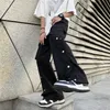 Pantalones de hombre Estilo Harajuku Pecho Recto Casual Primavera Cintura elástica Cordón Monos Hombres Color sólido Retro Pantalones de nueve puntosHombres