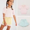 Enkelibb Toddler Girl Beautiful Knit Tshirt Mishapuff Children Girls Puff Sleeve Kniting Tees Kids Tops för vår sommaren 220607