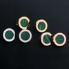 Europe America Fashion Style Lady Women rostfritt stål 18K guld graverade B Initialer Mor till Pearl Onyx Malachite Round Studörhängen 1pair