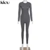 solid black/gray long sleeve skiing jumpsuit women elastic hight outfit fashion fitness sportwear slim rompers streetwear