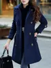 Women039s Wolle Mischung Frauen Trench Coat Turnenkragen Peacoat Dark Navy Woolen Coatwomen039S8291419