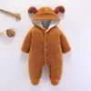 Jumpsuits Winter Baby Solid Fleece Bear Hooded Jumpsuit Unisex Arrival Boy Girl Pure Color Clothes RompersJumpsuits