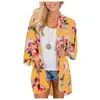 Kvinnor Floral Leopard Print Half Sleeve Shawl Chiffon Kimono Beach Cardigan Bikini Cover Up Wrap Beachwear Outdoor Anti UV Coat 220524