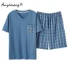 Pajamas Men Cotton Sleepwear Summer Shorts Leisure Homewear Black Color Letter Printing Pijamas Plus Size Sporty Sleep Wear 4xl 220613