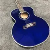 Guitarra acústica de corpo jumbo azul de 43 polegadas, modelo SJ, corpo de bordo, top de abeto sólido, guitarra folk, incrustações de videira