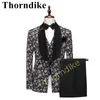 Мужские костюмы Blazers Thornike Men's Fashion Жаккард Специальная ткань Шаль воротнич