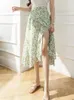 Seoulish Summer Chiffon Floral Printed Womens Skirts Elegant Ruffle Fishtail Aline High WAIST調整可能なオンピーススカート220611