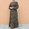 Etnik Giyim Zarif Baskı Maksi Çiçek Elbiseler Bahar Bahar Sonbahar 2022 Müslüman Dubai O-Gell Full Sleeve Fam
