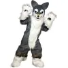 Leistung Grau Langfell Husky Hund Maskottchen Kostüme Halloween Weihnachten Zeichentrickfigur Outfits Anzug Werbung Karneval Unisex Erwachsene Outfit