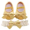 Erste Walkers Baywell Fashion Baby Girls Prinzessin Schuhe Kopfspeise Set Schöne Bogenschnalle Design Kindertag Geschenke 0-12 Monate