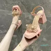 Платье обуви розовый каблук с голени декоративный эластичный ремешок сандалии 9 см в толщине на высоких каблуках летние дышащие сплошные цветные женские туфли обувь