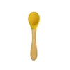 BBamboo handle aby Spoon Silicone Tableware Infant Auxiliary Dinnerware Boys Wooden Handle Kids Training Spoons Household Kitchen Accessories