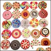 Sewing Notions Tools Apparel Mixed Random Flower Painting Round 2 Holes Vintage Wood Buttons For Diy Scrapbooking Crafts Clothing Accessor