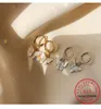 Hoop & Huggie Sterling Silver Shell Butterfly Earrings For Women Shiny CZ Gold Jewelry Gifts Aretes Creole S-E1375Hoop