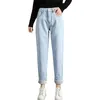 Hiver épais polaire chaud lâche maman sarouel Jeans femmes taille haute streetwear femme bleu denim jeans femme grande taille 210412