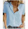 Women's Blouses & Shirts Oversized Fashion Ladies Tops Woman Summer Button Up Shirt Women Cotton Linen Short Sleeve White Top Blusas MujerWo