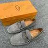 Designer Gommino Driving Shoes Men's Grey Suede Mocassins Loafers Shoe with penny bar rubber pebble outsole Italy Leather Slip-on Casual Shoes