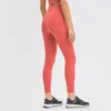 L-108B High Rise Byxor Ingen T-linje Yoga Byxor Elastiska Tights Enfärgade Leggings Dam Naken Feeling Sweatpants med midjeband Ficka Fitness Tight