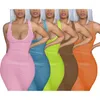 Casual Dresses Women Close-fitting Sexy Dress Solid Color U-shaped Collar Sleeveless Onepiece S/ M/ L/ XLCasual