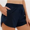 Womens lu tracker curto yoga shorts calças bolso secagem rápida acelerar roupas de ginásio esporte roupa respirável fitness alta cintura elástica leggings