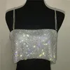 Canottiere da donna Camis Summer Shiny Crystal Chain Canotta Canotta in rete metallica argentata Cinturino in metallo Crop Top Canotta Party Clubwear AbitiDonna