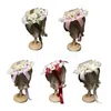 Chapeaux à large bord femmes filles Lolita élégant Tea Party chapeau plat multicouche dentelle Bonnet fleur artificielle ruban arc paille plage soleil Davi22