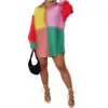 Fashion Colorful Splicing Print Shirt Dress For Women Long Sleeve Lapel Cardigan Button Blouses Brand Mini Blouses Dresses J2548