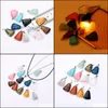 Pendant Necklaces Pendants Jewelry Natural Stone Trapezoid Necklace Opal Tigers Eye Pink Quartz Crystal Chakra Re Dhkfm