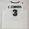 Xflsp NCAA Purdue Boilermaker 3 C. Edwards College Baskeball stitched men jerseys color black white University jersey