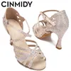 Cinmidy Women Women Dance Dance Shoes أحذية الراين الناعمة السالسا لرقص سيدات الصنادل للسيدات الزفاف الكعوب 7.5 سم 220507