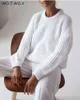 女性セーターwotwoy sweter rajut ucuran besar musim gugur musim dingin pullover longgar kasual tebal wanit t220824