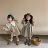 Robe d'été décontractée pour petites filles, vêtements à carreaux, en coton et lin coréen, robe de princesse à grand col rabattu, 220707